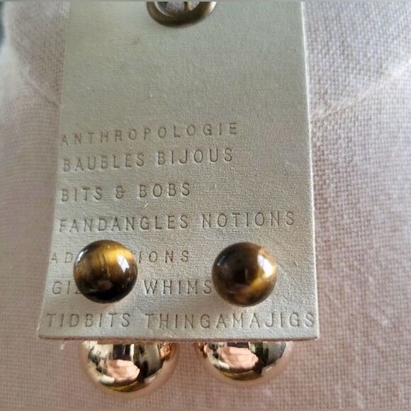 Anthropologie Reversible Tigers Eye Pierced Stud Earrings NWT - Picture 1 of 2